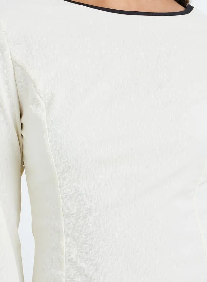 Styli Women Beige Double-Layer Flared Sleeve Blouse